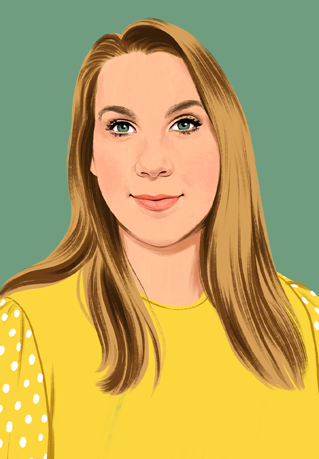 Illustrated portrait of Jennifer smiling, looking at the reader.