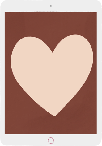 An illustrated iPad enters the frame, displaying an image of a heart symbol.