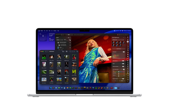 Ecrã do Pixelmator a mostrar armazenamento e memória do MacBook Air