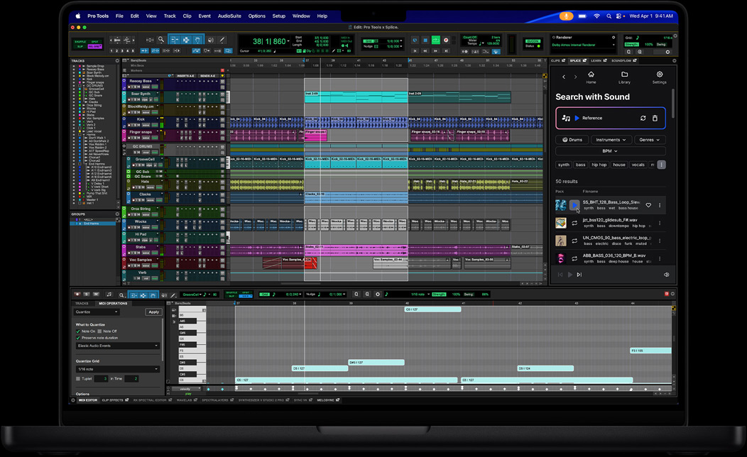 Écran de MacBook Pro affichant des outils professionnels utilisés pour le mixage d'un morceau