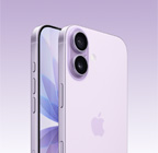 iPhone 17, levanduľová farba, zadná vonkajšia strana natočená do uhla, sústava kamier Dual Fusion vľavo hore, tlačidlo Ovládania kamery, predná a bočná vonkajšia strana, dizajn celej obrazovky, akčné tlačidlo a tlačidlo hlasitosti