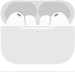 AirPods Pro 3 visand MagSafe laadimiskarbis (USB‑C), ümara karbi välispind, LED-akuindikaator, karbi kaane avamine, laius millimeetrites