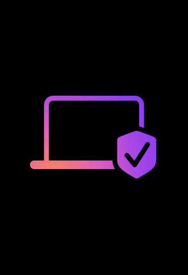 Dibujo del contorno de un MacBook en distintos tonos de rosado que van oscureciéndose de izquierda a derecha, un escudo con una marca de verificación puesto delante representa la seguridad del Mac