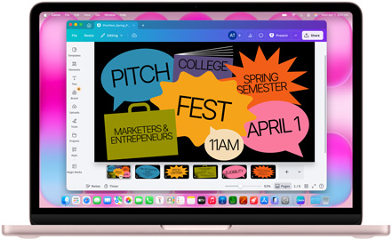 O app Canva é mostrado em um MacBook Air