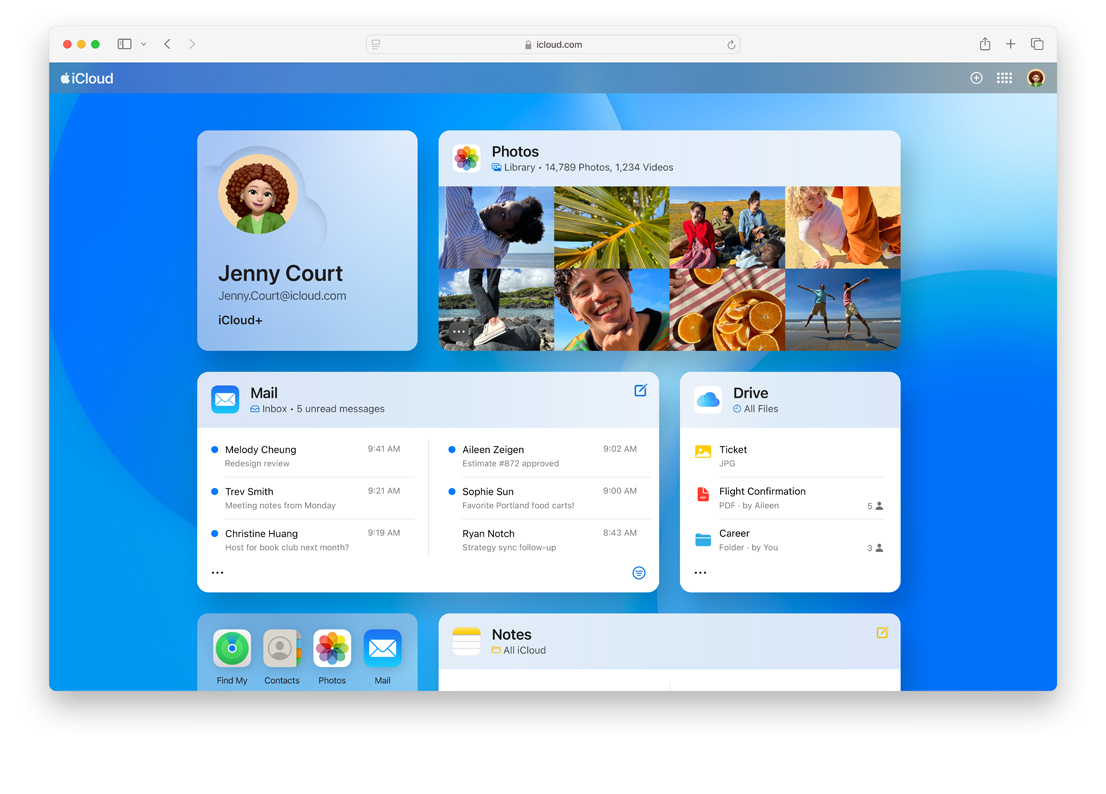 Ecrã do iCloud.com