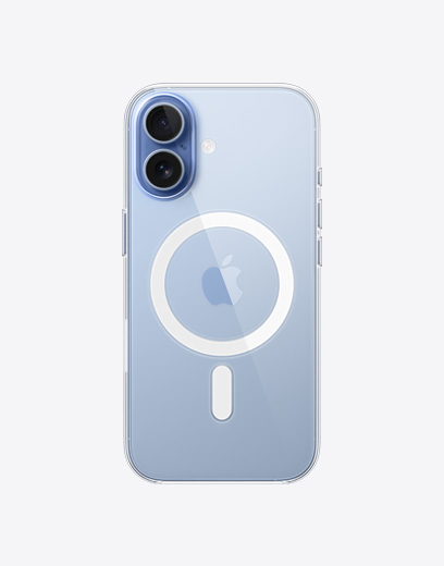 iPhone 17, tył urządzenia, przezroczyste etui z MagSafe, system dwóch aparatów Fusion widoczny w lewym górnym rogu
