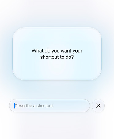 Ein Display zeigt die Anfrage und Antwort von Siri AI und einer Person zur Funktion eines Kurzbefehls an: «Was soll dein Kurzbefehl tun?»