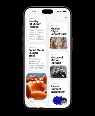iPhone 18 Pro, Burgundy, screen shows Siri app displaying Siri AI conversations about healthy thirty-minute recipes, Mexico City largest park, social media launch email, history of motion pictures, chanterelle mushrooms and rarest pigment explanation