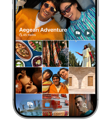 iPhone 18 Pro, Silver, screen displaying grid of photos from vacation